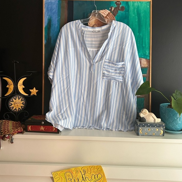 Dex Light Blue and White Striped Casual Short Sleeve Shirt XXL - Picture 3 of 15